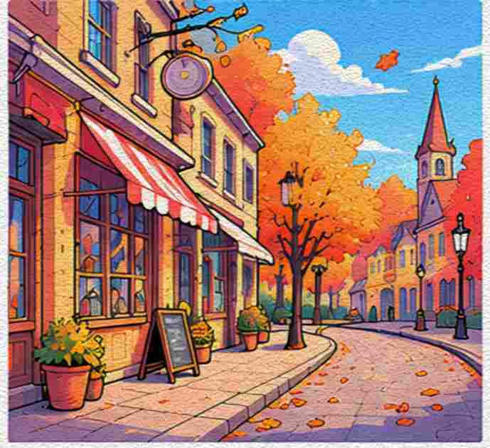 A Quiet Autumn Street with Vintage Storefronts