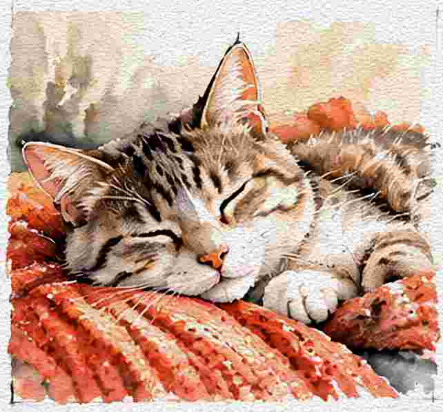 A Sleeping Cat on a Knitted Blanket