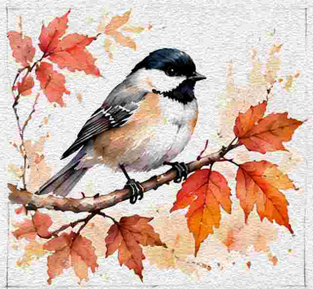 A Small Songbird on an Autumn Branch