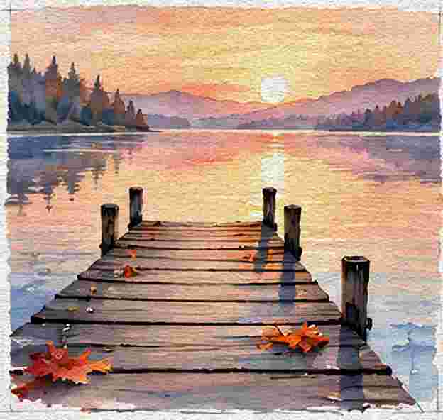 A Wooden Dock at Autumn Sunset