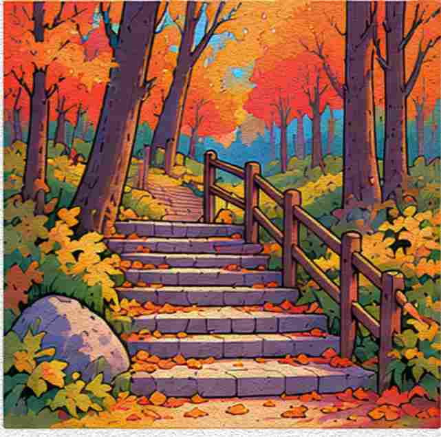 A Woodland Staircase Covered in Fallen Leaves
