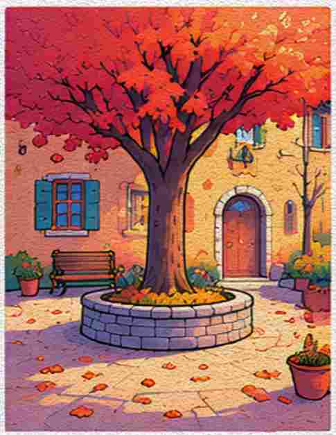 An Autumn Courtyard with a Central Tree