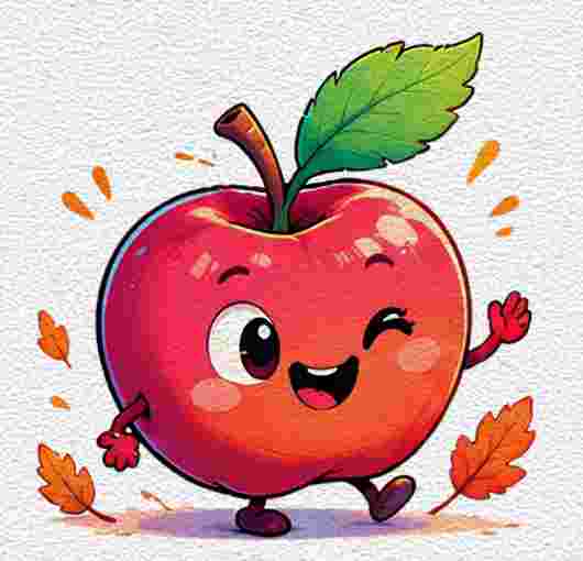Apple Character with a Leaf Hat