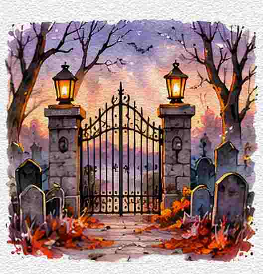 Autumn Cemetery Gate at Twilight