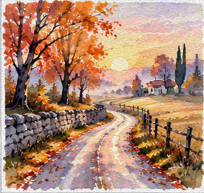 Autumn Sunrise Reflected in a Wet Path