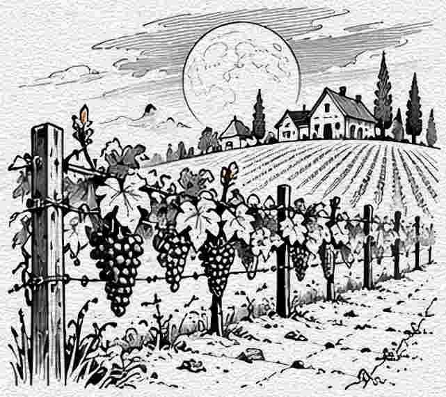 Autumn Vineyard Under a Full Moon