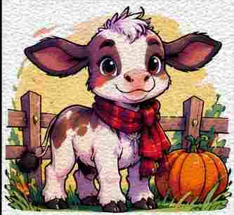 Baby Cow with a Cozy Scarf