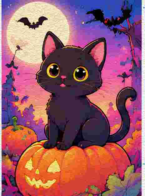 Black Cat Sitting on a Pumpkin