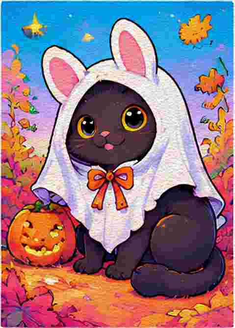 Black Cat in a Ghost Costume