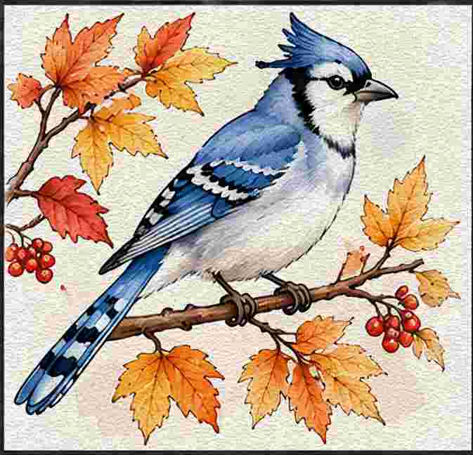 Blue Jay Among Autumn Branches