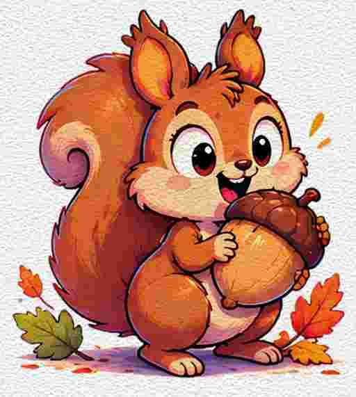 Cartoon Squirrel Holding an Acorn