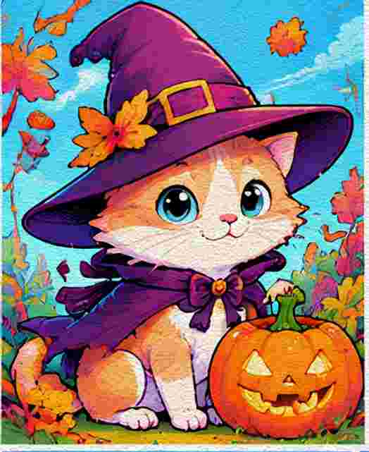 Cat Wearing a Witch Hat