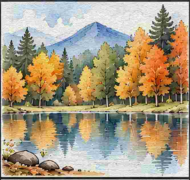Colorful Trees Reflected in a Pond