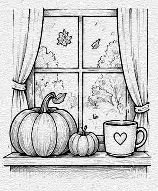 Cozy Autumn Window with Pumpkins