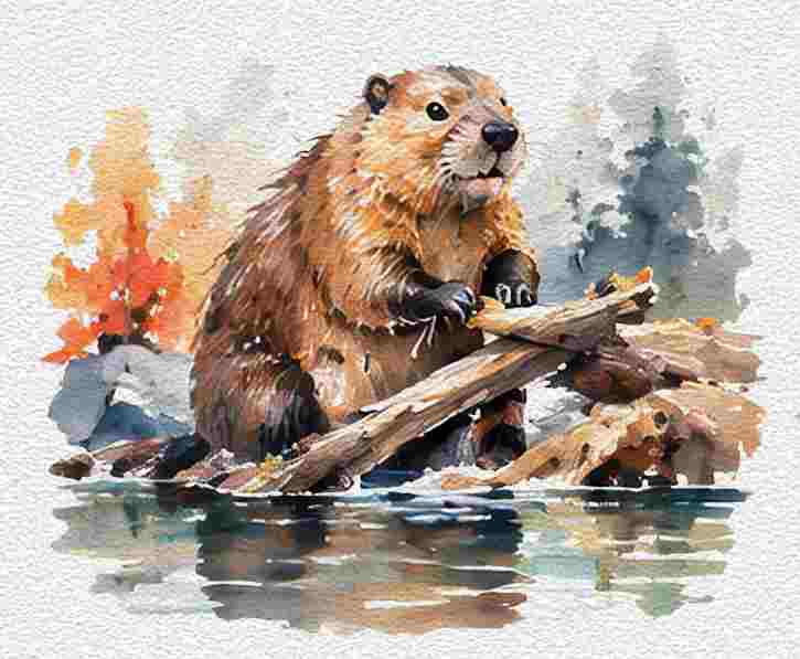 Cozy Beaver Building a Tiny Autumn Dam