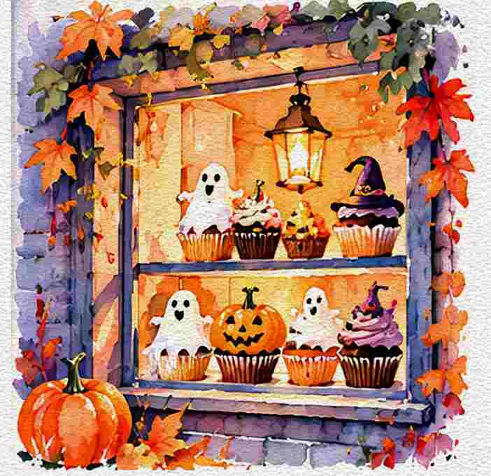 Cozy Halloween Bakery Window