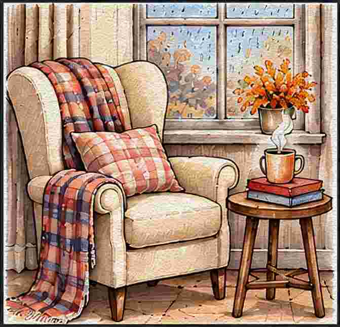 Cozy Reading Nook by a Rainy Window