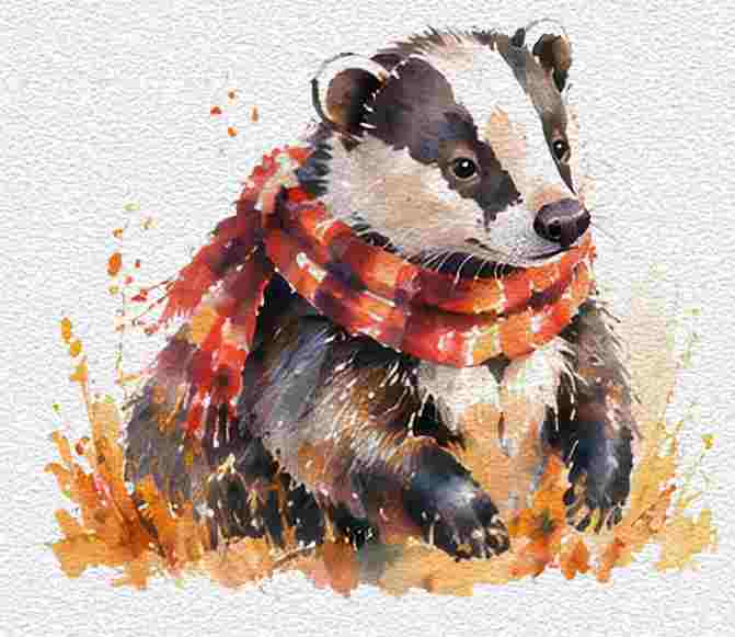 Cute Badger Wearing a Cozy Scarf