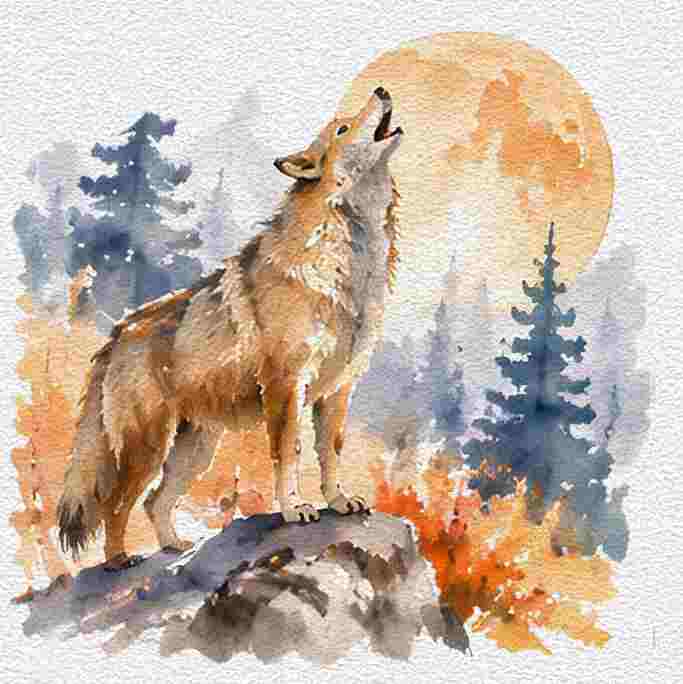 Cute Coyote Under a Golden Autumn Moon