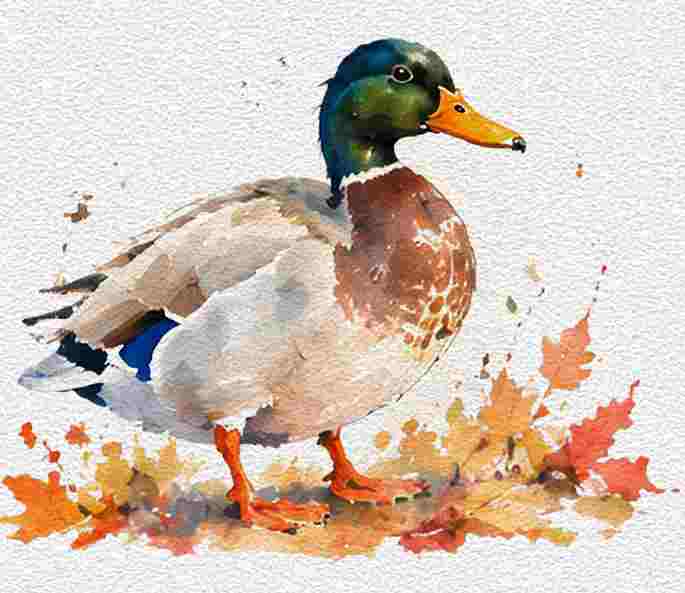 Cute Duck Walking Through Fallen Leaves