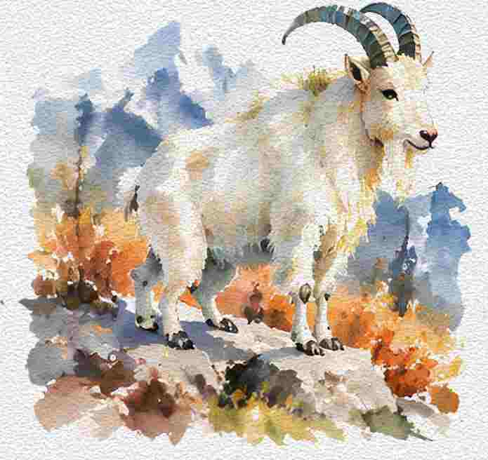 Cute Mountain Goat on an Autumn Trail