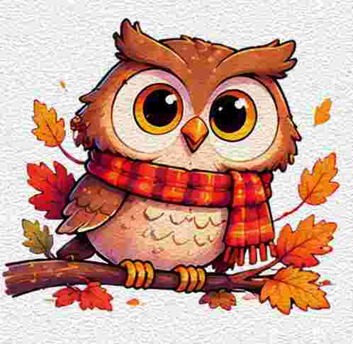 Cute Owl with Autumn Accessories