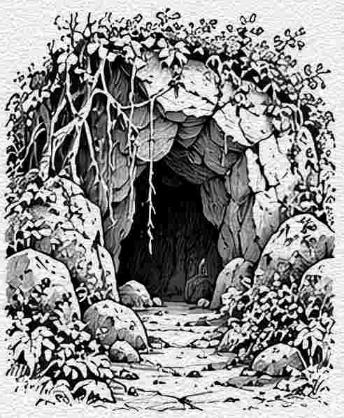 Dark Woodland Cave Entrance