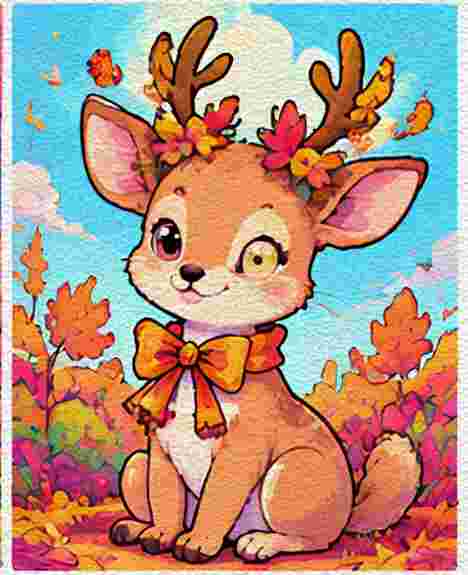 Fawn with an Autumn Leaf Wreath