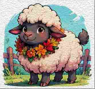 Fluffy Sheep with a Leaf Wreath