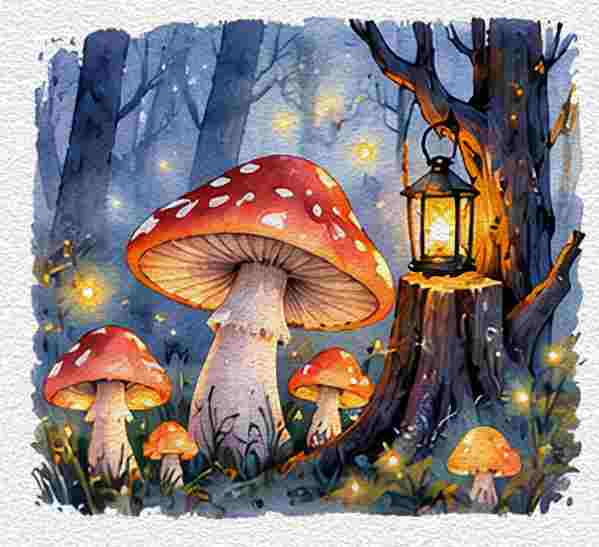 Foggy Forest With Glowing Mushrooms