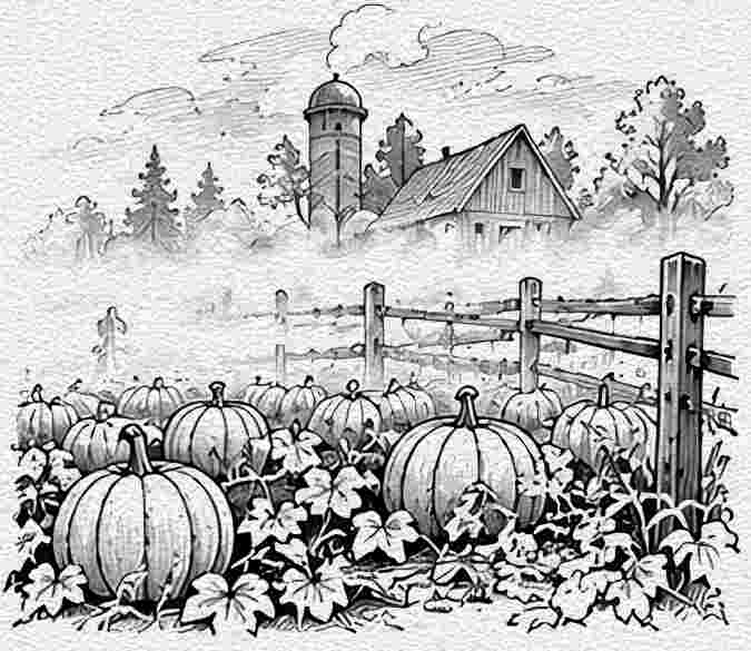 Foggy Pumpkin Field