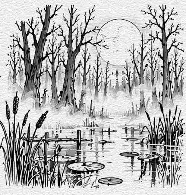 Foggy Swamp at Midnight
