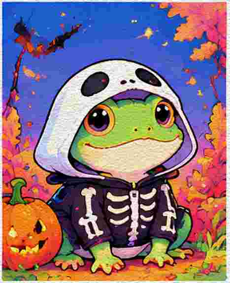 Frog in a Skeleton Costume