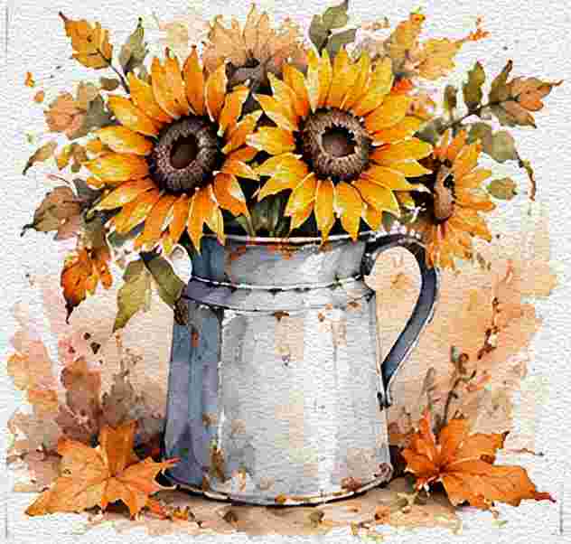 Golden Sunflowers in a Rustic Watering Can