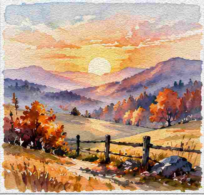 Golden Sunrise Behind Rolling Hills