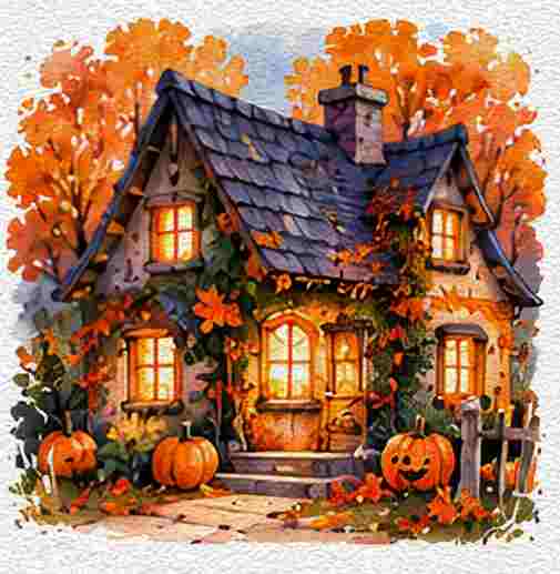 Halloween Cottage With Glowing Windows