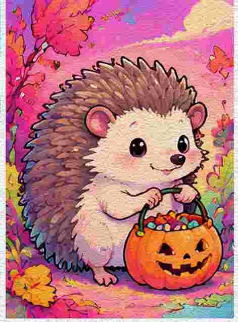 Hedgehog Holding a Pumpkin