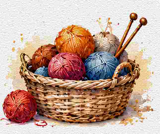 Knitting Basket with Yarn