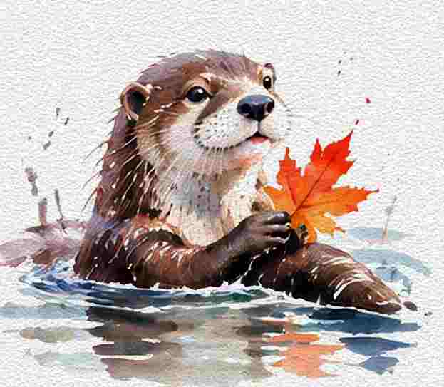 Little Otter With a Fall Leaf