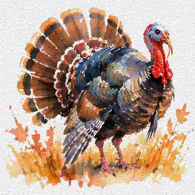 Little Turkey Surrounded by Fall Leaves