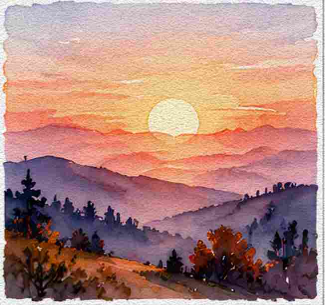 Minimalist Autumn Sunrise with Layered Color Bands