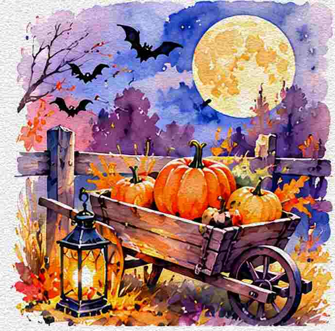 Moonlit Pumpkin Wheelbarrow