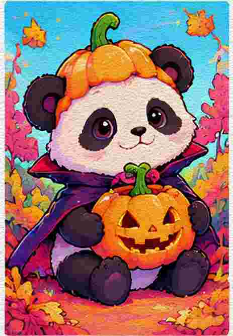 Panda Holding a Pumpkin