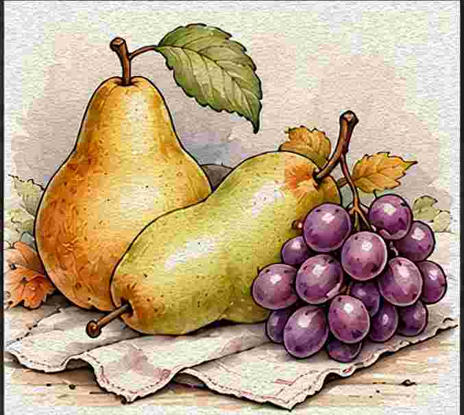 Pears and Grapes Still Life