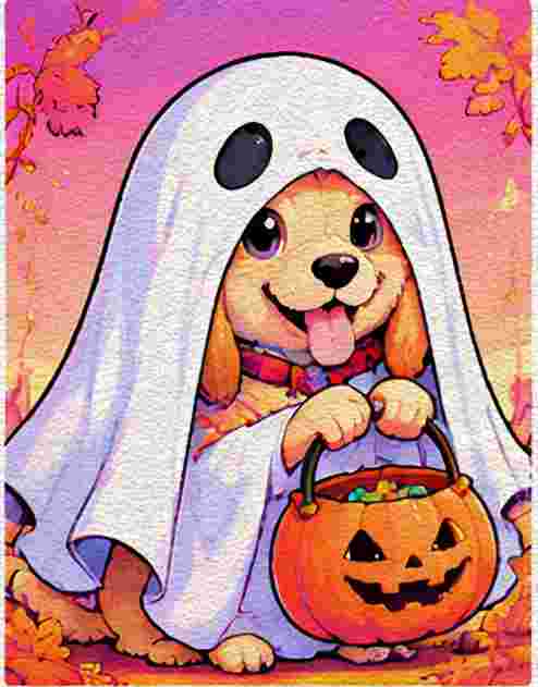 Puppy in a Ghost Costume