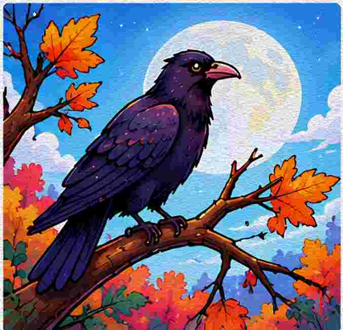 Raven Perched on a Bare Branch