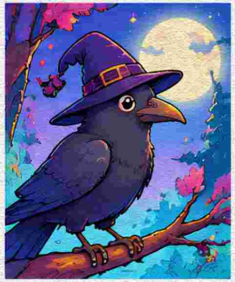 Raven Under the Halloween Moon