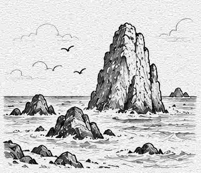Rocky Sea Stack Rising from the Ocean