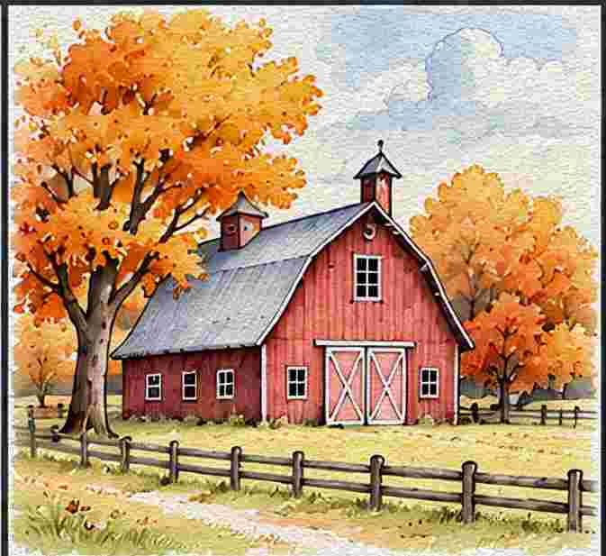 Rustic Red Barn in Fall