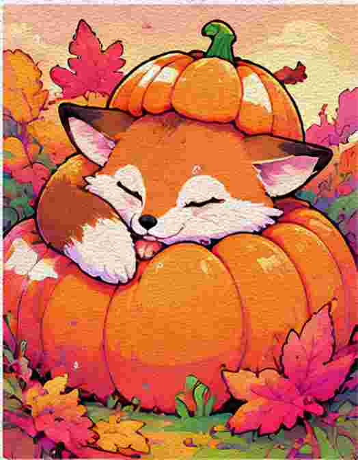 Sleepy Fox Curled Up on a Pumpkin